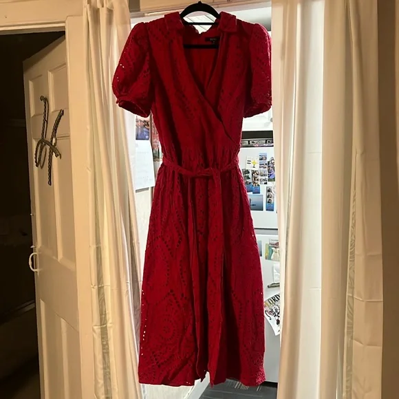 strapless open back dress Sail to Sable Red Eyelet Long Sleeve Cinched Waist Dress Chili Pepper / XXL / F2509